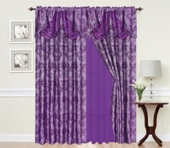 Natasha Flowers Purple Curtains Windows Panels With Attached Valance 2PCS Set - £39.77 GBP