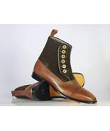 Designer Handmade Men&#39;s Brown Cap Toe Boots, Men Leather Suede Button Boots - £127.42 GBP+