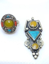 Vintage Moroccan Tuareg Ring &amp; Pendant Set – Silver Plated Copper Boho J... - $1,282.21 MXN