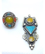 Vintage Moroccan Tuareg Ring &amp; Pendant Set – Silver Plated Copper Boho J... - $1,286.26 MXN