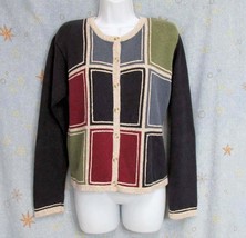 New Sz M Paul Harris Design Womens Navy Green Blue Beige Knit Sweater Jacket - £6.72 GBP