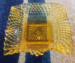 Vintage Amber Depression Glass Diamond Point Candy Dish, Ruffled Edges, Ashtray - £12.38 GBP