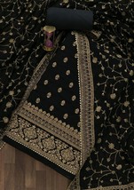 Salwar Suit Fabric Unstitched With Dupatta Black Zariwork Raw Silk - £82.33 GBP
