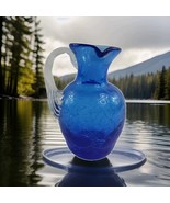 Vintage Blue Crackle Blown Glass Small Pitcher Vase Applied Handle MCM A... - $371.47 MXN