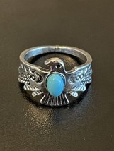 Turquoise Stone Silver Plated Eagle Woman Ring Size 6 - $6.93