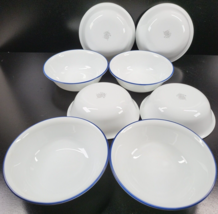 8 Corelle True Blue Soup Cereal Bowls Set Corning Vitrelle White Dishes ... - £63.05 GBP