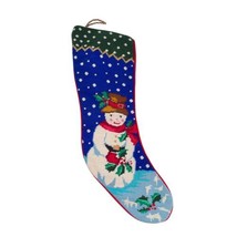 Christmas Stocking Needlepoint Snowman in Fedora Handmade  Hat 24 in. - £38.68 GBP