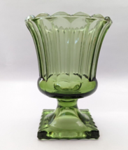 Vintage Hazel Atlus Olive Green Vase/ Urn Scalloped Design, Square Base ... - £11.75 GBP