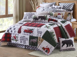 Country Lodge Patchwork Queen Full Size Lightweight Reversible Quilt Set - £40.38 GBP