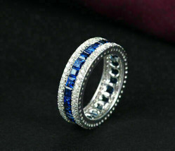 2.00Ct Princess Cut Blue Sapphire 925 Sterling Silver Full Eternity Wedding Band - £89.52 GBP