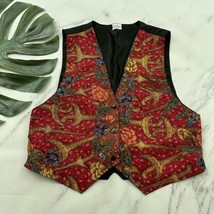 Tropica Imports Womens Vintage Vest Size S Red Black Beaded Batik Floral - £22.52 GBP
