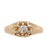 14k Yellow Gold Men&#39;s Belcher Ring w/European Cut Genuine Natural Diamon... - €741,17 EUR
