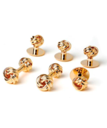 Gold Double Sided Rope Knot Cufflinks and Studs - $1,765.68 MXN