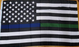 US Memorial Police Military Thin Blue Green American Flag 5X8 Rough Tex®... - £37.74 GBP