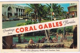 Postcard Coral Gables Miracle Mile Shopping Center &amp; Venetian Pools Florida - £1.54 GBP
