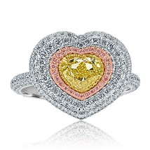GIA 1.91CT Naturale Decorato Intensi Giallo Cuore Anello Diamante 18k Oro Bianco - £4,432.79 GBP