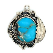 Vintage Sterling Silver Native American Turquoise Stone Filework Feather Pendant - £51.43 GBP