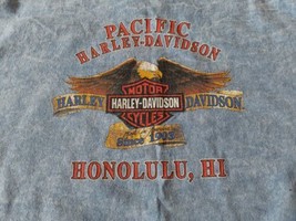 Pacific Honolulu Hawaii Harley Davidson T-shirt Size 14-16 Washed Out Bl... - £15.02 GBP