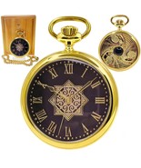 Pocket Watch 14K Gold Plated Men Big Heavy Brass Watch Black Dial Black ... - $39.64 CAD