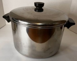 Revere Ware 8 Quart Stock Pot Stainless Steel Clad Tri Ply With Lid Vintage - £28.48 GBP