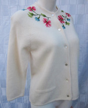 Hadley 60&#39;s Cardigan Crewel Embroidery Lambs Wool Angora Nylon Womens Size 38 - £28.75 GBP