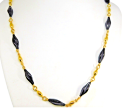 Signed Trifari Station Necklace Black Oval Wavy Acrylic Beads Gold Tone 24&quot; L - £18.68 GBP