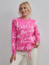 Drawstring Hem Letter Pattern Round Neck Dropped Shoulder Sweater - £25.51 GBP