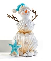 Seaside Snowman Figurine Tropical 8.3" High With Festive Hat Shell and Starfish 