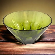 Vtg Avocado Green Glass Serving Dish Mid-Century Modern Sunburst Detail ... - $18.00