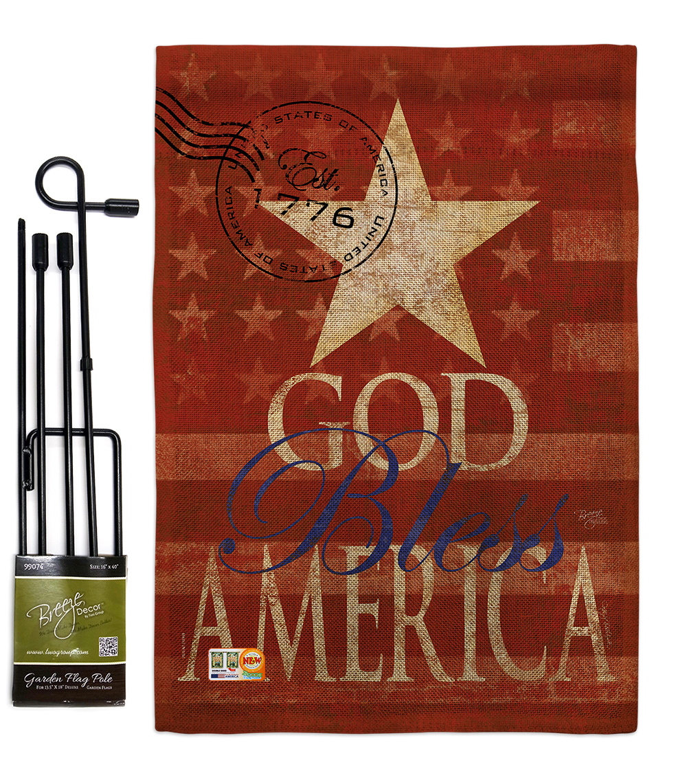 Primary image for God Bless America Burlap - Impressions Decorative Metal Garden Pole Flag Set GS1