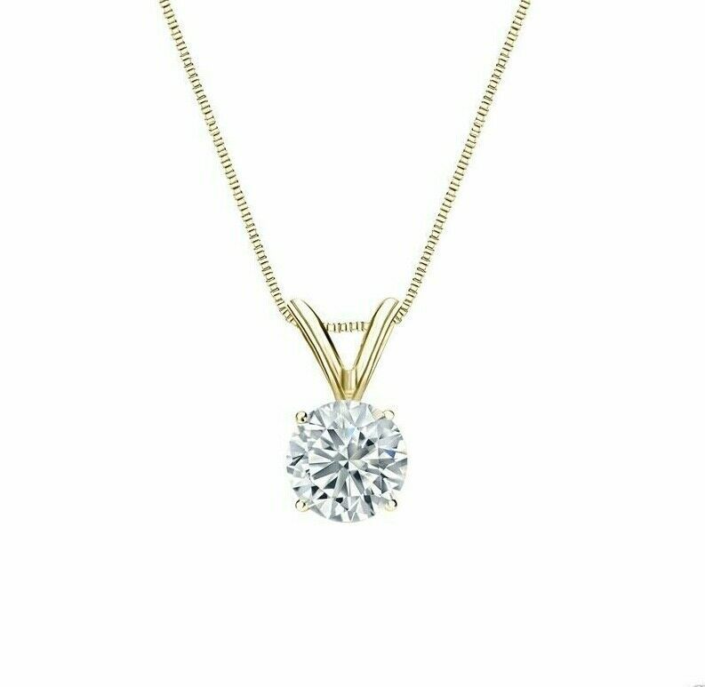 Primary image for 1 Ct Round Brilliant Cut Solid 14k Yellow Gold Solitaire Pendant 18" Necklace