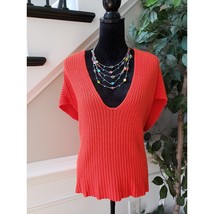 Cabi Sweater Women&#39;s Size XS Orange Cotton Casual Short Sleeve V-Neck Pullover - £20.64 GBP