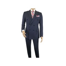 Men Suit BERLUSCONI Turkey 100% Italian Wool 180's Double Breasted #Ber32 Navy image 2