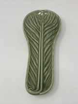 Vintage Olfaire Majolica Spoon Rest Green One Leaf and Stem Ceramic Port... - £19.54 GBP