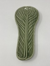 Vintage Olfaire Majolica Spoon Rest Green One Leaf and Stem Ceramic Port... - $24.74