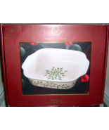 Lenox Holiday Square Baker w/Green Trim &amp; Holly Berries 11 1/4” Square W... - $29.99