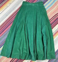 Vtg Calamity Jane Sport Green Corduroy Skirt Modest Long Maxi Button Hip... - $28.22