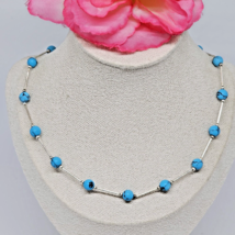 925 Sterling Silver - Round Blue Howlite Beaded Chain Choker Necklace 18&quot; - £19.73 GBP