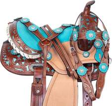 Western Pleasure Trail Hand Tooled Leather Horse Saddle with set Free Shipping - £120.27 GBP+