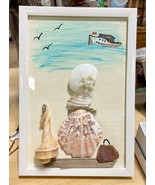 Handcrafted Framed 3D Art Sea Glass &amp; Seashells 6X9&quot; White Frame Coastal... - £18.00 GBP