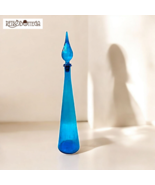 Blenko Style Decanter 1960s Turquoise Blue Ribbed Glass Flame Stopper RARE - $8,408.69 MXN