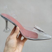 Sandals Shoes Woman Rhinestone Bow Basic 2021 Fashion Summer Transparent High He - £61.46 GBP