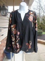 NWOT INC BLACK FLORAL MIXED MEDIA TOP 0X - $19.99