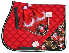 Saddle Pad Christmas Horse Gift Santa Claus All purpose English saddle p... - £35.72 GBP