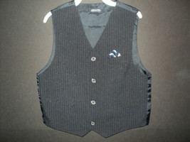Boy&#39;s Suit Vest Sz 6 Dark Navy w/ Blue Pin Stripes Pocket Handkerchief B... - £6.44 GBP