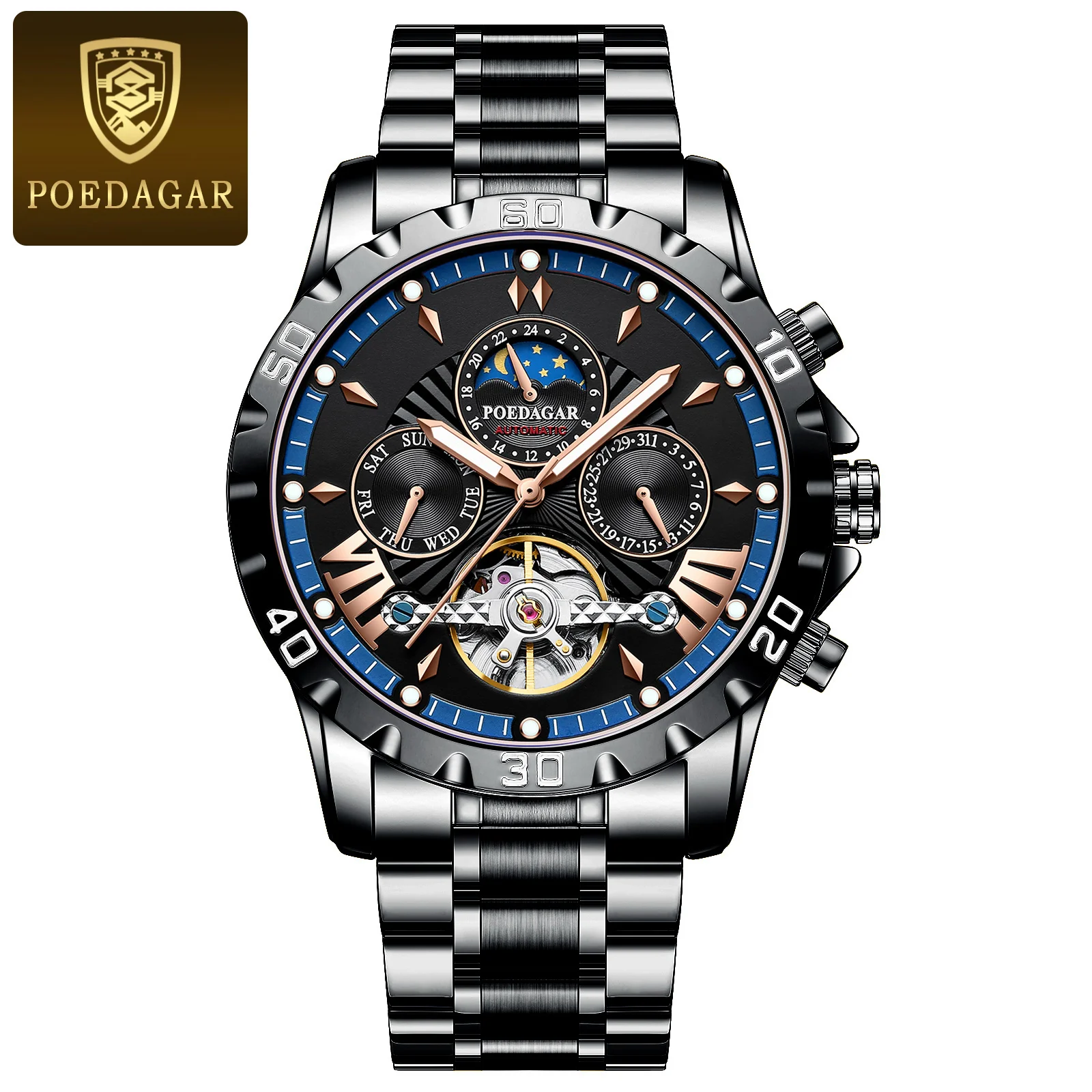 Luxury Automatic Mechanical Watch Tourbillon Waterproof Luminous Date We... - $92.48