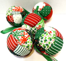 Vintage Handmade Patchwork 3&quot; Christmas Ball Ornaments Fabric Styrofoam ... - £11.39 GBP