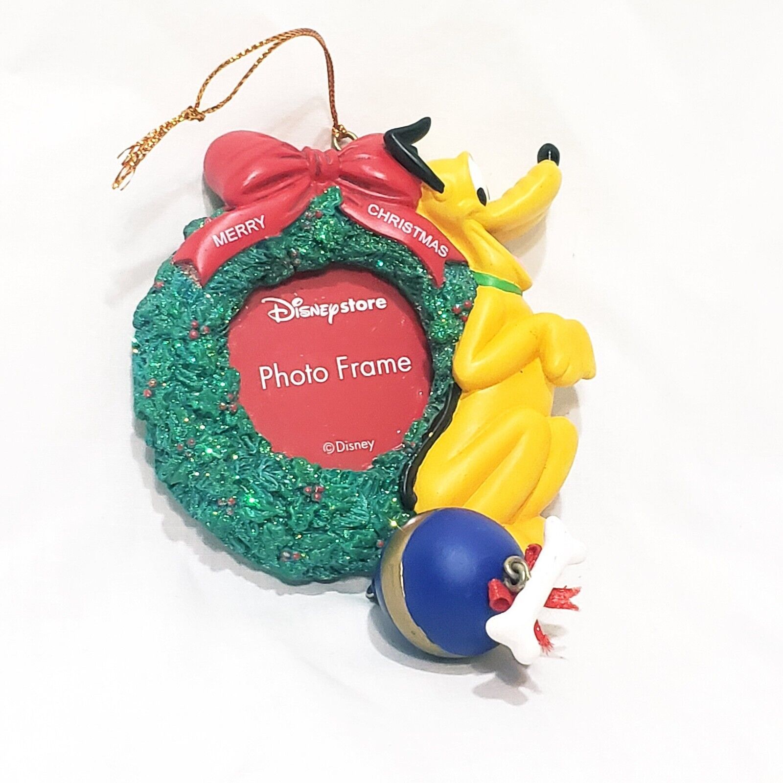 Primary image for Disney Pluto Photo Frame Merry Christmas Ornament Resin 5"  2001 Bone Picture
