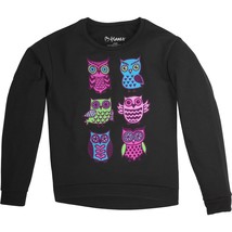 Hanes Girls Fleece Hi Low Hem Sweatshirt Size Medium (8) Black W Hoot Owls - £7.89 GBP