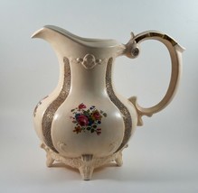 Pat Loma Water Pitcher Victorian Flowers Signed Cream Color - £11.93 GBP